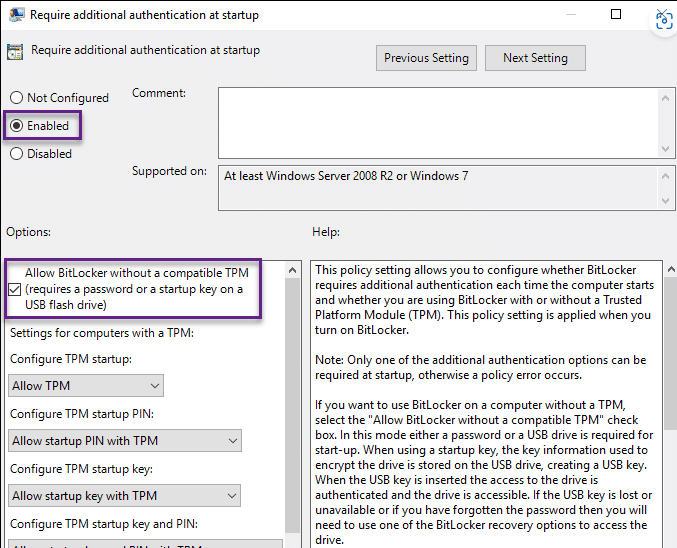Group Policy Enforcing BitLocker PBA